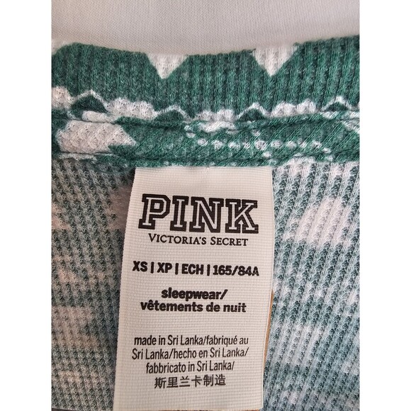 Victoria’s Secret PINK Thermal Pajama Jumpsuit Green Fair Isle Womens Size XS - Picture 3 of 4